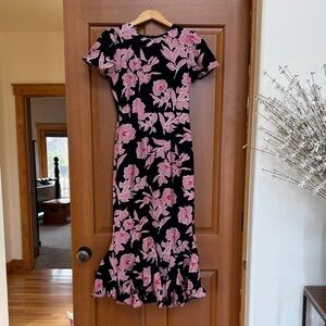Black Maxi Dress with Pink Floral Print - Elegant Women's Dress